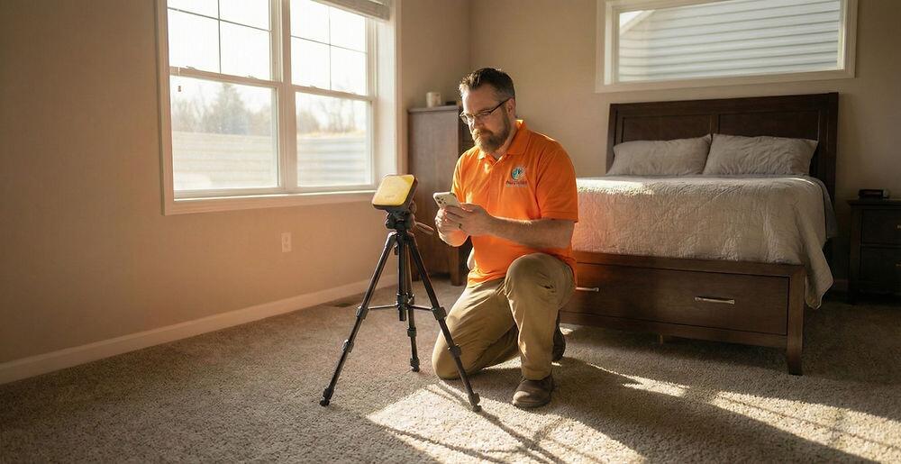 C-NRPP certified radon testing equipment deployed during a home inspection in Saint John, New Brunswick