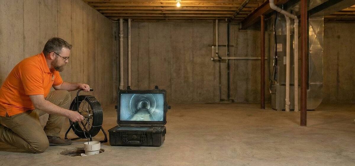 Sewer scope camera inspection of underground pipe in Southern NB