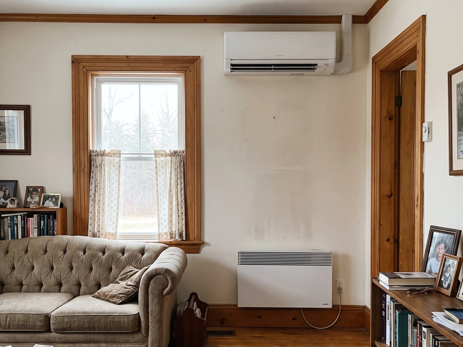 A ductless mini split heat pump head on the wall of a Southern New Brunswick home, seen during a home inspection