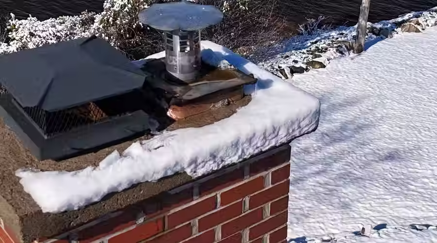 Drone aerial view of a residential chimney during a WETT inspection in Saint John